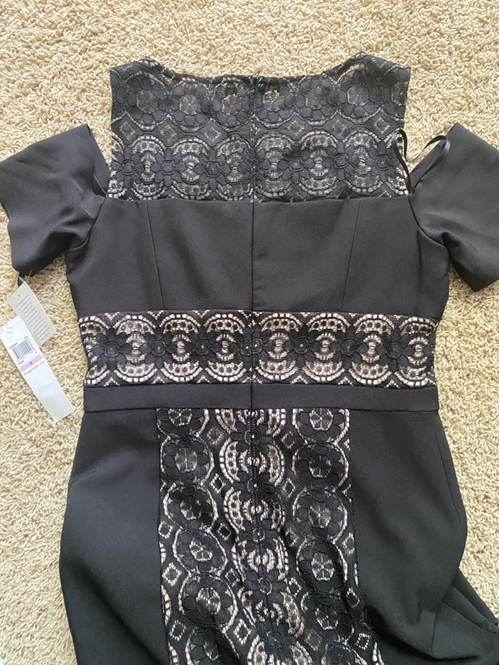 Maggy London Black Lace Cold-Shoulder Midi Dress